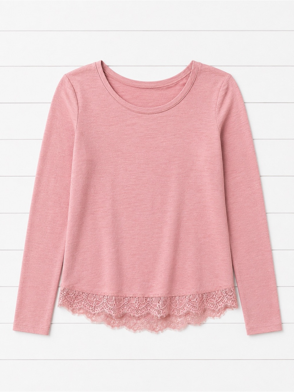 Lauren Conrad Dusty Rose Lace-Hem Long Sleeve Top - S - Picture 3 of 4